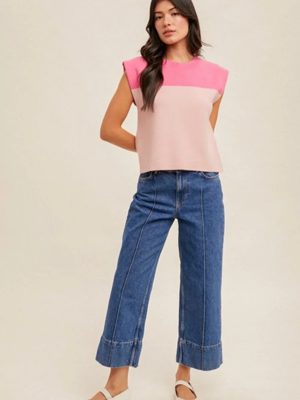 Hem & Thread Pink Colorblock Muscle Tee - Picture 2 of 5